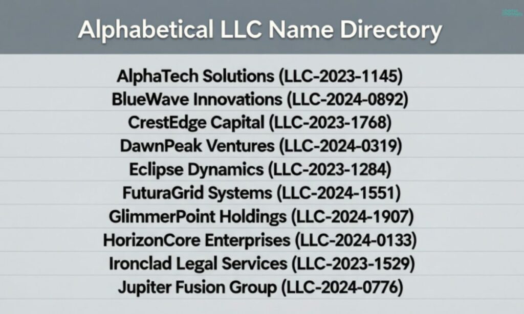 Alphabetical LLC Name Directory