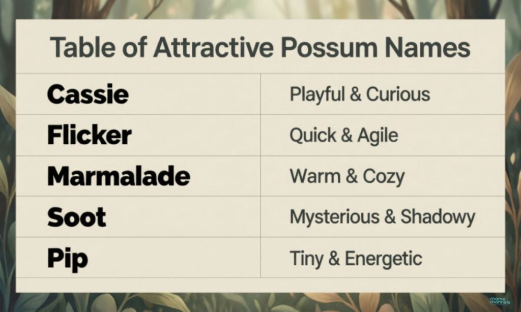 Table of Attractive Possum Names
